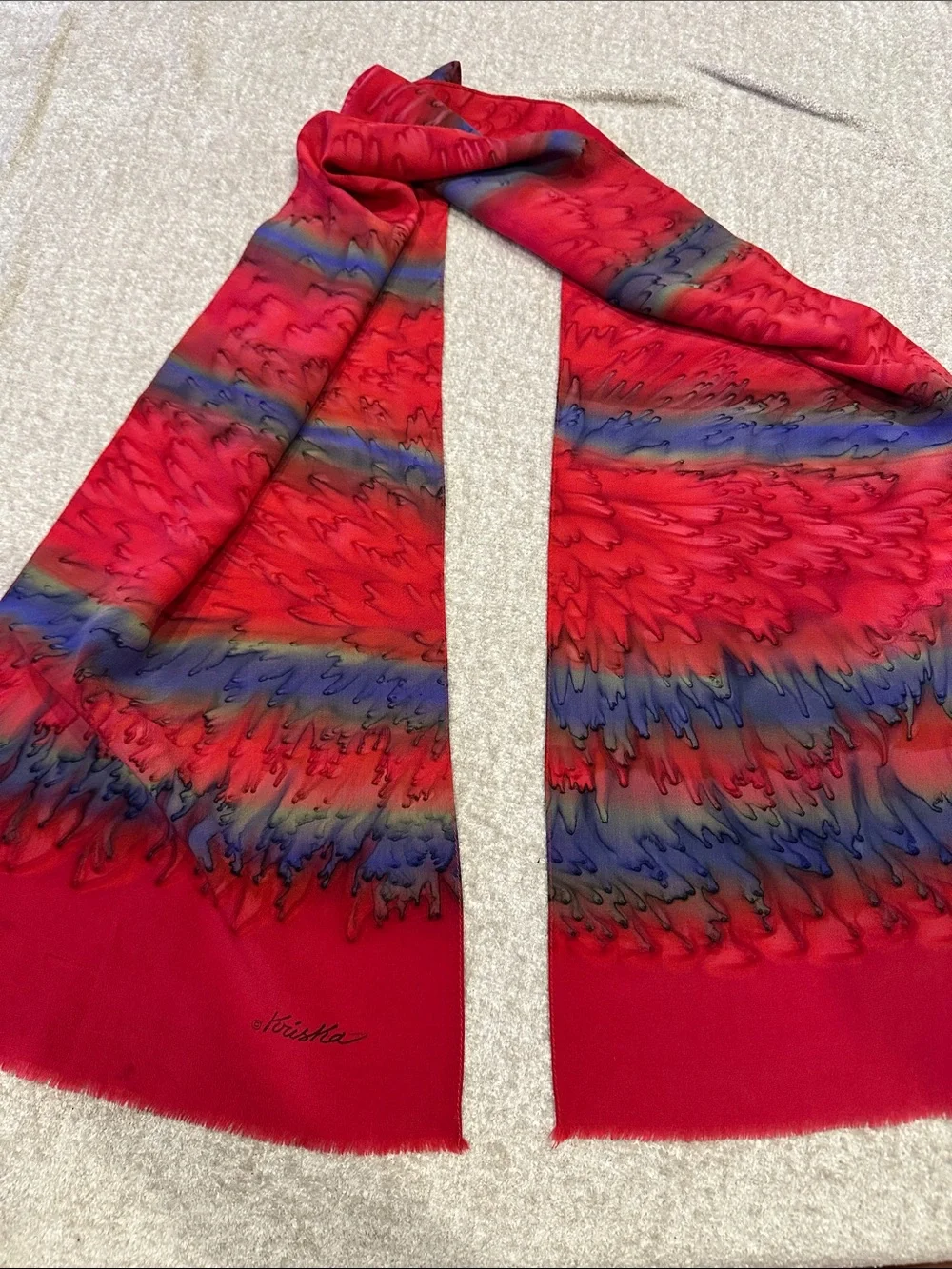 Silk Red Patterned Scarf by